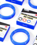 16mm OD 12mm ID Polyurethane PU Air Hose Kit For Pneumatic Tools, 5 Meter 16.4ft Flexible Tubing packaging and coiled blue hoses