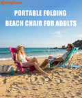 Adults relaxing in Low Beach Chairs 2 Pack Folding Portable Chairs with High Back Seat at a beach.