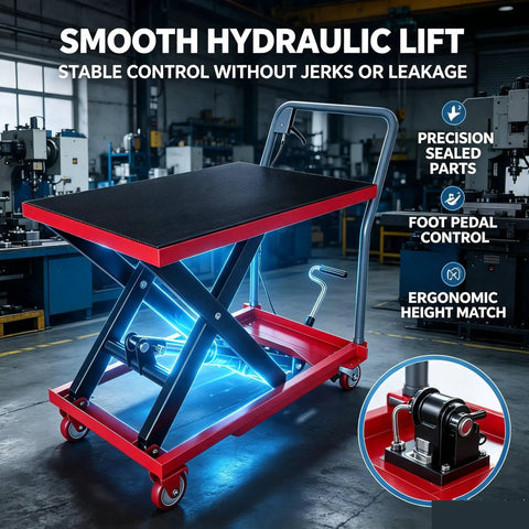 Manual Hydraulic Scissor Lift Table Cart Providing 330 Lb Capacity Plus 28.5 Inch Max Rise Smooth Heavy Duty Workhorse Built Tough To Handle Any Garage Job Without Breaking A Sweat