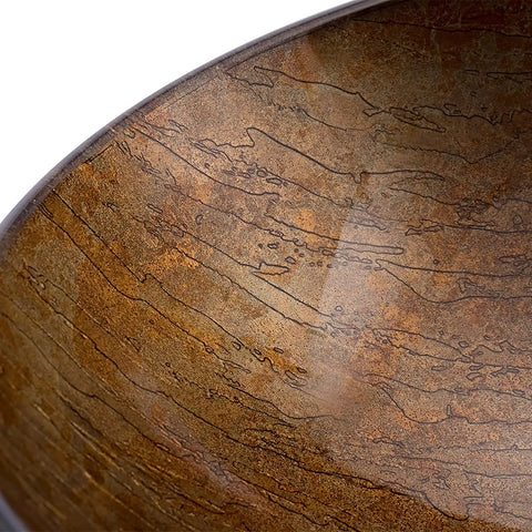 Close-up view of USZWBY Bathroom Vessel Sink Vanity Tempered Glass Vessel Bowl Sink Round Brown with textured finish.