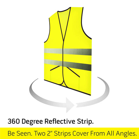 Pocket Safety Vest With 360 Degree Reflective Hi Vis Strips Fluorescent Yellow For Men And Women XL Size Display