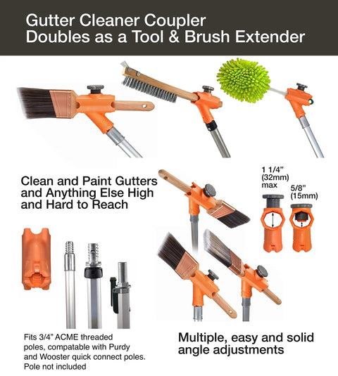 Gutter Cleaner Pro Clean Gutters From The Ground No Ladder Needed Water Or Vacuum, Pull Leaves From Under Spikes, Clean From The Roof, And Remove Gutter Guards Easily, with tool and brush extender features shown