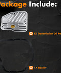 CVT Transmission Filter Oil Pan Gasket Kit For Toyota Corolla And Corolla iM 2014 To 2022 shown with oil pan and gasket