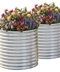 Two Pack Round Galvanized Raised Garden Bed For Outdoor Use, 3 By 3 By 3 Feet, Metal Planter Box With Flowers