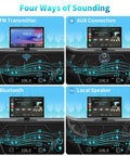 9 Inch Wireless Apple CarPlay And Android Auto Dash Receiver showing FM, AUX, Bluetooth, and Speaker sound options