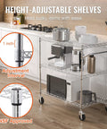 Must Have Heavy Duty 3 Tier Kitchen Utility Cart On Wheels With 661 Lbs Capacity in a modern kitchen setting.