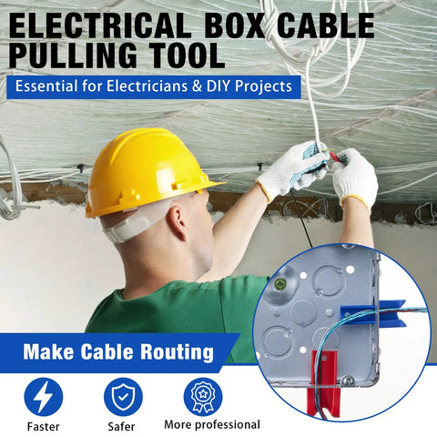 Man using 12 Piece Conduit Wire Pulling Grips Set With Open Ring Holders For 1 2 Inch 3 4 Inch And 1 Inch Electrical Cables.