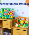 Clear PVC Storage Bags Set With Zipper And Labels, Waterproof Travel Organizer Pouches For Building Blocks Puzzles And Books, 4 Pack, Large 12 X 9.2 X 4 Inches, Multicolor, filled with colorful toys on shelves.