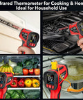 Digital Infrared Thermometer Gun With Probe For Non Contact Temperature Readings, Fast Laser Temp Gun For Cookin And Grillin On The Grill, Pizza Oven, Griddle And Meat, Adjustable Emissivity 0.1 To 1.0, 12:1 Distance To Spot, -40 To 1472 Fahrenheit for cooking, engine, fridge and boiling water