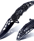 Pocket Folding Knife With 3D Embossed Skull Pattern, 3.6 Inch Razor Sharp 440 Stainless Steel Blade, EDC Outdoor Survival Gear For Men