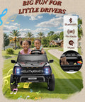 Two happy kids in 24V Ride On Toy For Big Kids Licensed Ford F150 Raptor Two Seater With Remote Control LED Headlights