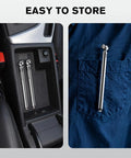 2 Pack Slim Pencil Tire Pressure Gauge Set in car console and shirt pocket, all metal stainless steel, 10-75 PSI range, easy to store