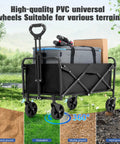 Collapsible Foldable Wagon With Wheels For Beach, Garden, Shopping And Outdoor Use, Heavy Duty Utility Cart Carrying Up To 220 Lbs pictured outdoors