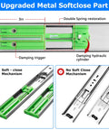 Diagram of soft close mechanism in 22 inch drawer slides with brackets, highlighting damping trigger and hydraulic cylinder, metal finish