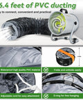 8 Inch Utility Blower Exhaust Fan Built Tough With 16.4 Ft Duct Hose 2800 RPM High Speed Low Noise Ventilation Fan For Industrial Welding Paint Booths Basements And Warehouses Delivers 1300m3h Airflow shown with PVC duct and features