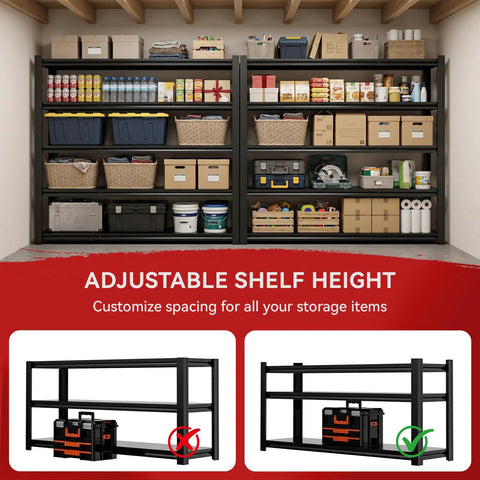 84 Inch Heavy Duty Metal Storage Shelving Unit With 5000 Lb Capacity 5 Tier Adjustable Freestanding Garage Shelves in use