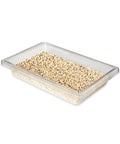 Clear 2 Gallon Polycarbonate Food Storage Tote For Pro Kitchens And Restaurants, BPA Free, with visible grains inside, commercial use