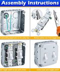 Assembly instructions for Two Gang Double Switch Box Kit with 4x4 Inch Metal Electrical Box and Two 15 Amp Tamper Resistant Switches