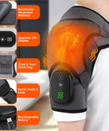 Cozy Heated Shoulder Wrap Massager for men and women with breathable neoprene, LED display, and rechargeable battery.