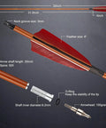 Diagram of Premium 30 Inch Carbon Hunting Arrows with Real 4 Inch Turkey Feather Fletching, removable tips, 500 spine, brown shaft