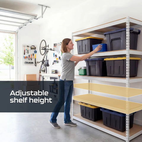 Slick Modular Garage Shelving Rack Featuring Five Heavy Duty Steel Shelves And Bright White Finish Zero Sweat Assembly Top Shelf Home Storage Organizer 18 By 60 By 72 Inches