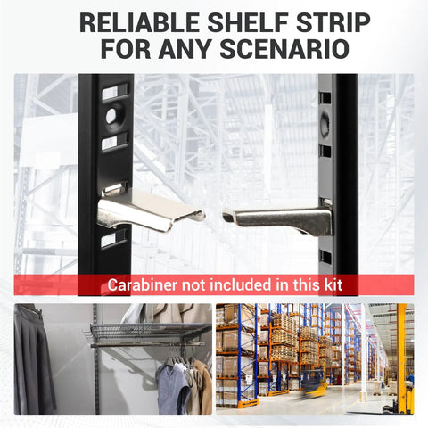 Close-up of Eight Piece 36 Inch Heavy Duty Shelf Track System Built To Last With Adjustable Brackets Stainless Steel Pilaster Strips And Shelf Standards In A Warehouse
