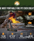 Go Anywhere Portable Fire Pit For Camping And Backyard Grilling Lightweight 8 Lb Pop Up Fire Pit set up in forest with dog and man
