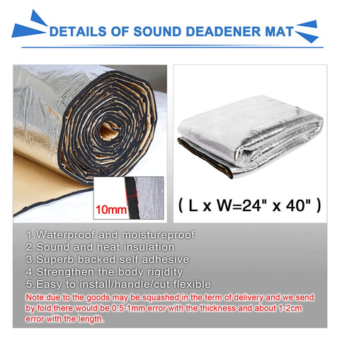 Heavy Duty Heat Sound Deadening Insulation Mat For Car Fiberglass Heatproof Pad rolled and folded, 40x24 inch, noise blocking, 394 mil thick