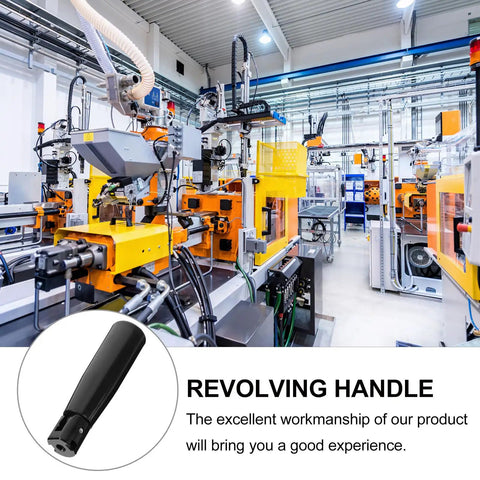 Heavy Duty Black Bakelite Folding Swivel Crank Handle For Machines in a workshop setting with industrial tools.