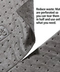 Close-up of perforated Premium Oil Absorbent Mat Pads 15 x 20 Inches, Heavy Duty 28 Oz Absorbency for easy tear-off