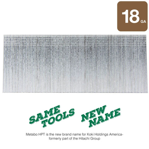 Close-up of 5/8 Inch 18 Gauge Galvanized Brad Finish Nails in 1,000 Count Box, Fits Most 18 Gauge Brad Nailers for Trim Projects