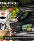 Man placing Portable Three Burner Propane Camping Stove With Regulator Push Button Ignition Adjustable Burners And Wind Guards for car trips