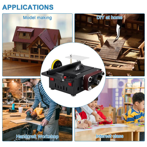 Compact All In One Table Saw And Belt Disc Sander Combo That DIYers Love 300W Power in use for home projects and crafts