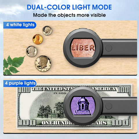 Handheld Digital Microscope With Light 100X Fixed Focus, 2 Inch LCD Screen, LED Illumination, Perfect Loupe For Coins, Jewelry, Trichomes And Tiny Details, Hands On Learning Tool For Kids And Adults To Explore, showing coins and a 100 dollar bill