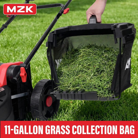 40V 16 Inch 2 In 1 Cordless Lawn Mower With Brushless Motor And Dual Battery Pack For Easy Push Operation No Gas No Fuss Up To 45 Minutes Runtime Mulching And Side Discharge For A Lightweight Yet Rugged Home Yard Helper. 11-gallon grass bag shown full