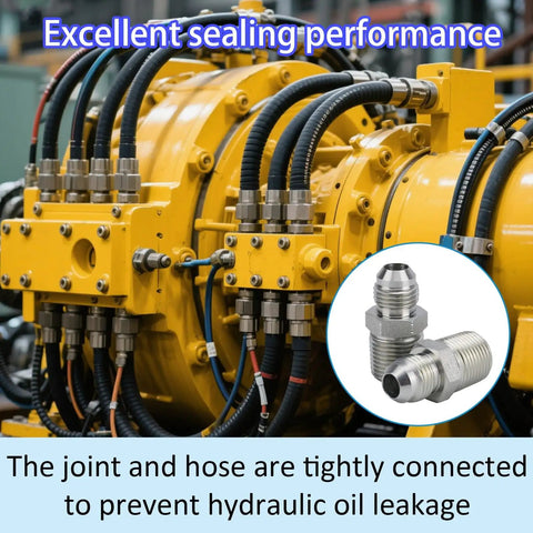 Two Pack Three Eighths JIC Male Flare To Three Eighths NPT Hydraulic Hose Adapters in use with industrial machinery