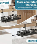 No Drill Under Desk Cable Tray With Clamp Mount Fifteen Point Seven Inch Cord Organizer For Table Carbon Steel Cable Management