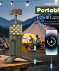 Rechargeable 12000mAh Collapsible Camping Lantern with beastly battery life, shown as a portable power supply outdoors with a tent.
