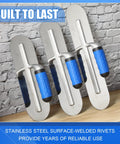 Pro Grade Three Piece Stainless Steel Concrete Trowel Set With 16 By 4 Inch 14 By 4 Inch And 12 By 4 Inch Flat Finishing Trowels for Cement