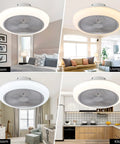 Bladeless 18 Inch Ceiling Fan With Lights Remote Control Dimming Three Gear Wind Speed Enclosed Design in bedroom, living room, baby room, kitchen