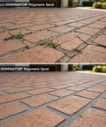 Comparison of patio paver joints, one without and one with Titanium Gray Heavy Duty Polymeric Sand For Patio Paver Joints And Stone Gaps Featuring Ceramic Flex Technology Killer Stability No Sweat Setup 10 Pound Bag.