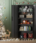 Six Foot Tall Lockable Steel Storage Cabinet With Adjustable Shelves, Heavy Duty Metal Locker, 72 Inch High, Black Matte, decorated for Christmas