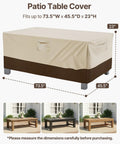 Heavy Duty Waterproof Patio Table Cover For Rectangular Or Oval Tables, All Weather Outdoor Furniture Protector, 600D Oxford Fabric With UV Shield, Dirt Rain Snow Resistant, Large Beige And Brown covering table