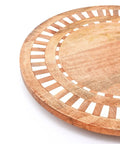 Handcrafted 20 Inch Mango Wood Lazy Susan Turntable With White Resin Inlay, 360 Degree Rotating Serving Tray, rustic wood and resin detail