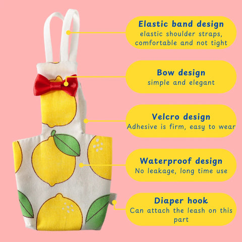 Bird Diaper Harness And Leash Set For Pets, Comfortable Adjustable Velcro Diapers For Parrot, Lemon Yellow with Red Bow