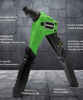 Heavy Duty Pop Rivet Gun Kit With 200 Rivees And Four Drill Bits, Professional Hand Riveter Tool Set For Metal Work, auto repair, home projects, durable rivetting gun for men, green aluminum body