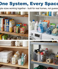 8 Pack Modular Clear Plastic Storage Bins Set With 4 Large And 4 Narrow Nestable Space Saving Bins for Pantry Kitchen Fridge