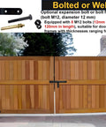 Beefy 13 Inch Heavy Duty Gate Hinges That Handle 900 Lbs Load Capacity on wooden gate; suitable for farm and commercial gates.