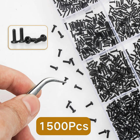 1500 Pcs Tiny Micro Repair Screws Set Black Carbon Steel Phillips Pan Head M1 To M1.7 Assortment