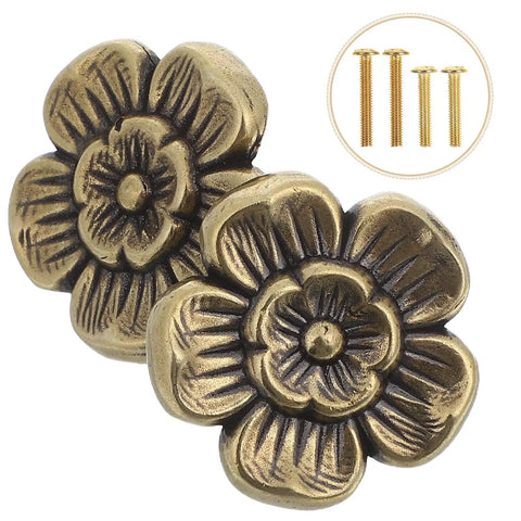 Antique Brass Cabinet Knobs 2 Pack Floral Drawer Pulls Decorative Handles For Kitchen Cabinets Wardrobes And Furniture Replacement Hardware